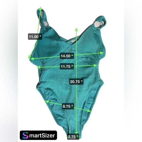 Robin Piccone Yasmine One-piece Swimsuit - Aqua Teal Plunge Silver Ribbed Size 2 - Picture 6 of 12